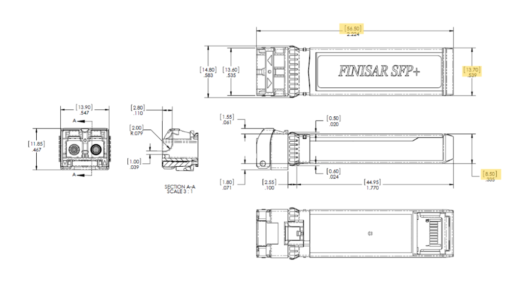 Dimensions of the transceiver